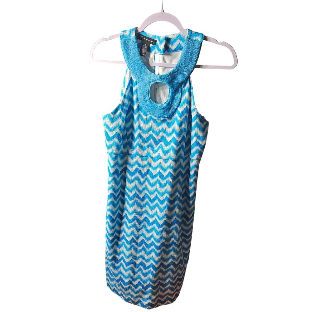 INC Blue & White Chevron Sleeveless Keyhole Back Dress Size 8 Cotton Blend